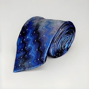 Paul Dione 100% Silk Neck Tie Geometric‎ Lines Blue